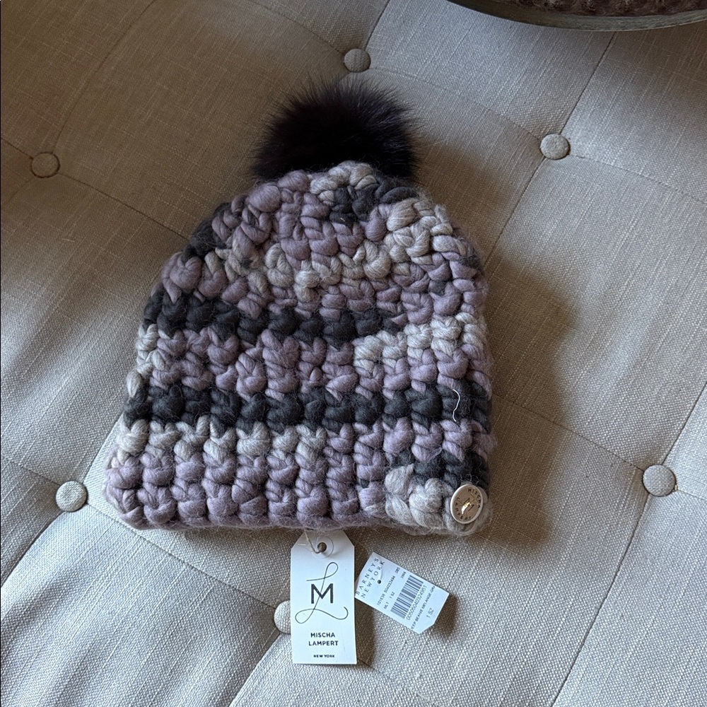 Luxury Women's Chunky Knit Hat - Eggplant and Gray